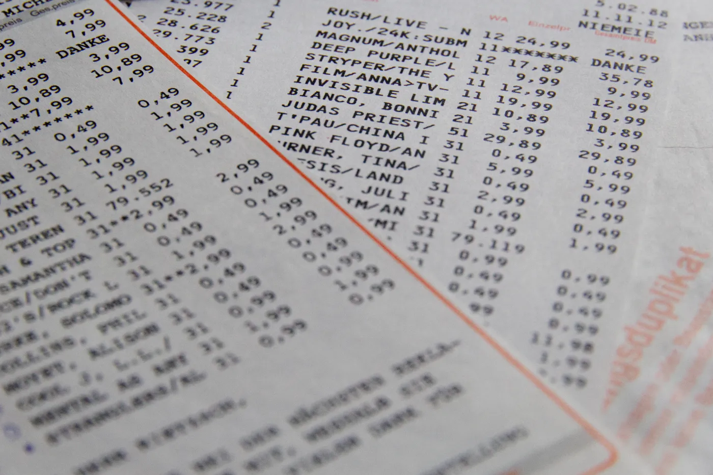 Rechnung eines Schallplattenversandhändlers, 1988